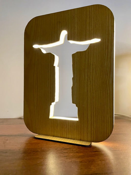 Wooden Christian LED Nigh Lamp - Christ the Redeemer Variant