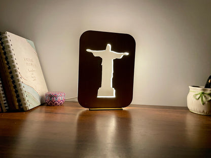 Wooden Christian LED Nigh Lamp - Christ the Redeemer Variant