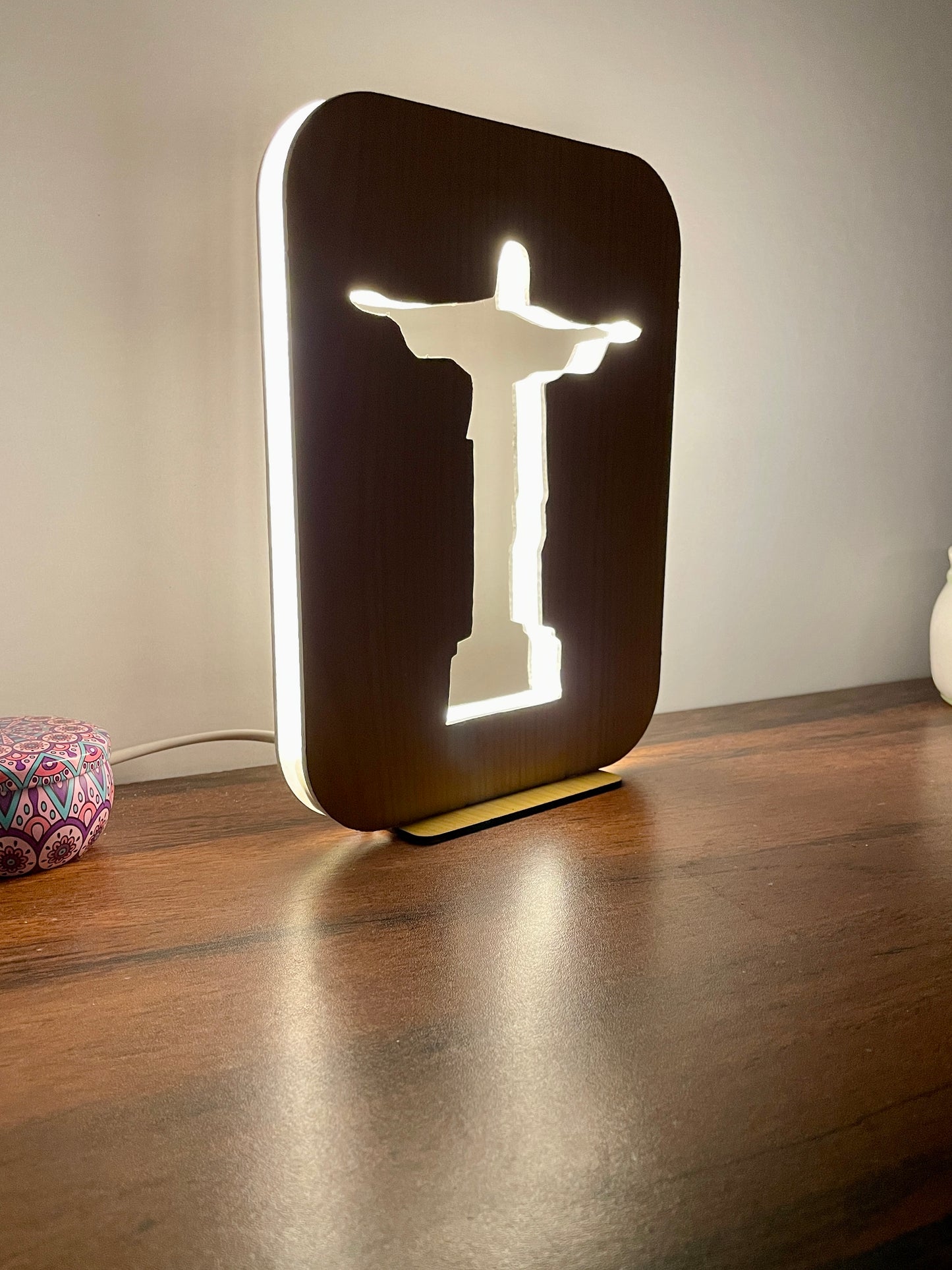 Wooden Christian LED Nigh Lamp - Christ the Redeemer Variant