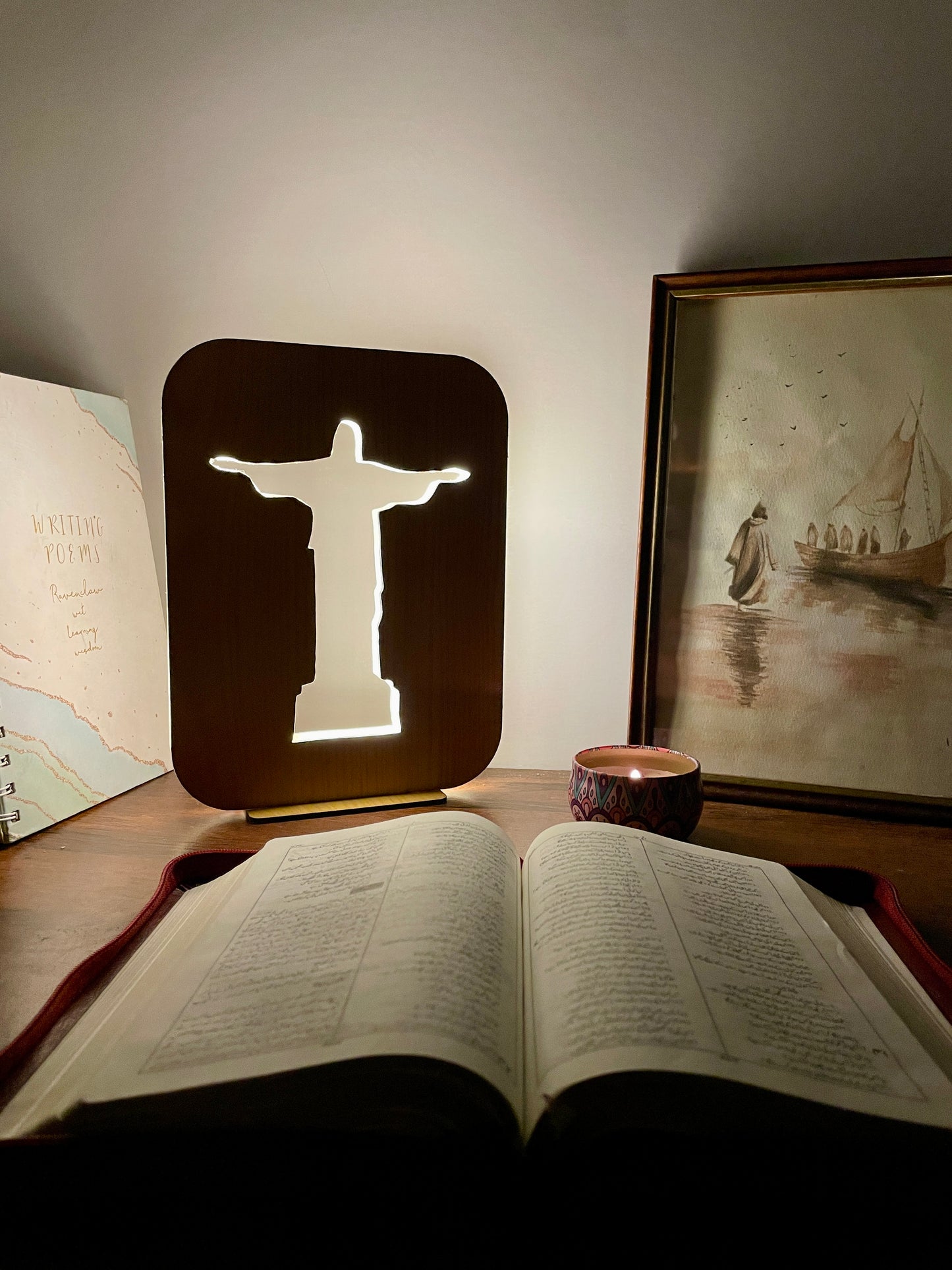 Wooden Christian LED Nigh Lamp - Christ the Redeemer Variant