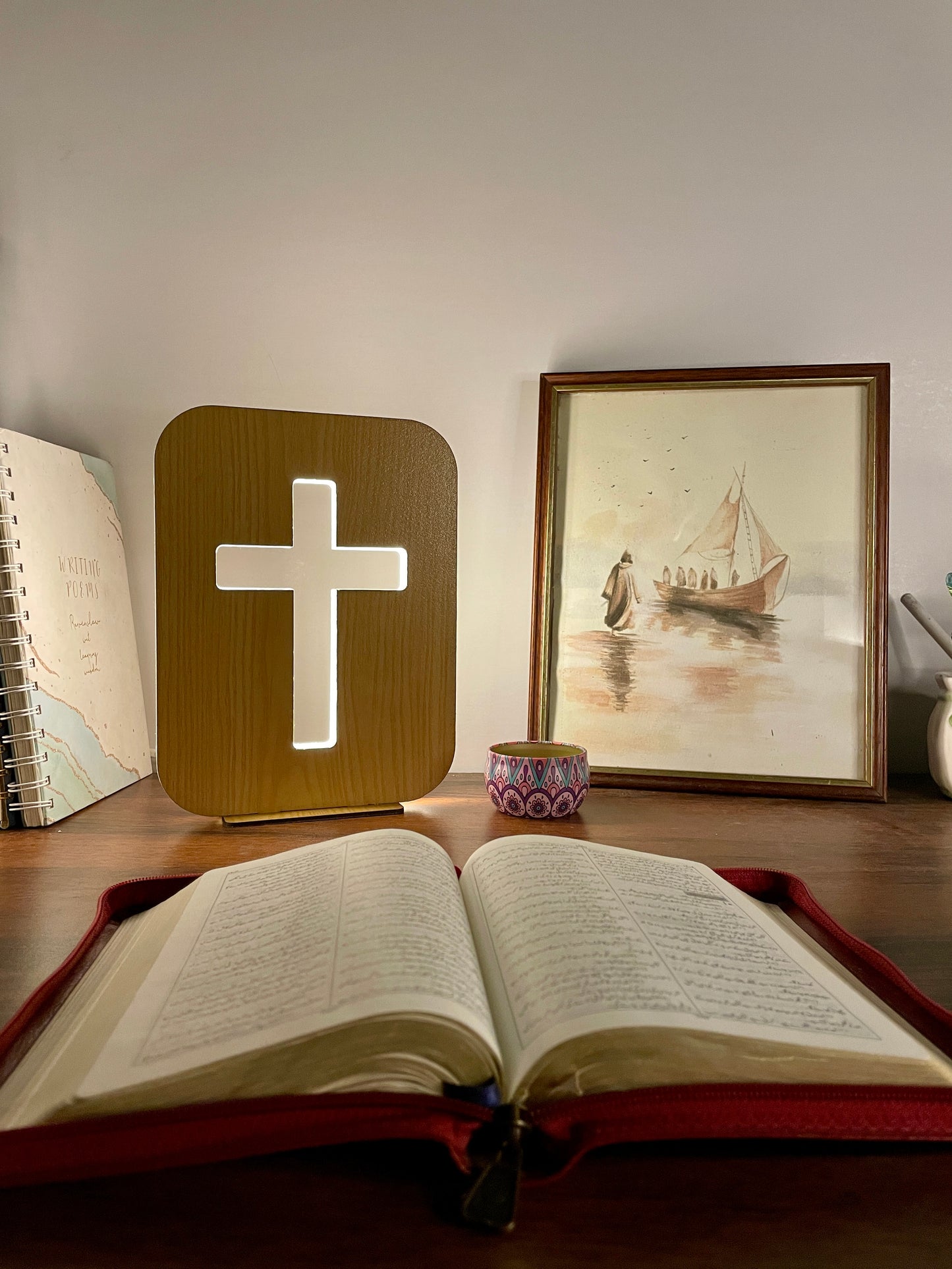 Wooden Christian LED Nigh Lamp - Holy Cross Variant