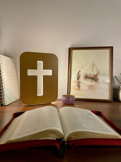 Wooden Christian LED Nigh Lamp - Holy Cross Variant
