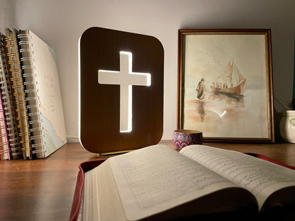 Wooden Christian LED Nigh Lamp - Holy Cross Variant
