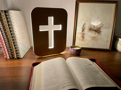 Wooden Christian LED Nigh Lamp - Holy Cross Variant