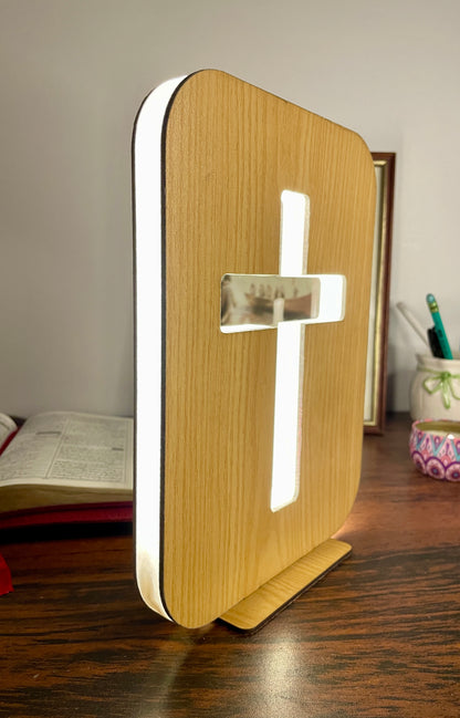 Wooden Christian LED Nigh Lamp - Holy Cross Variant