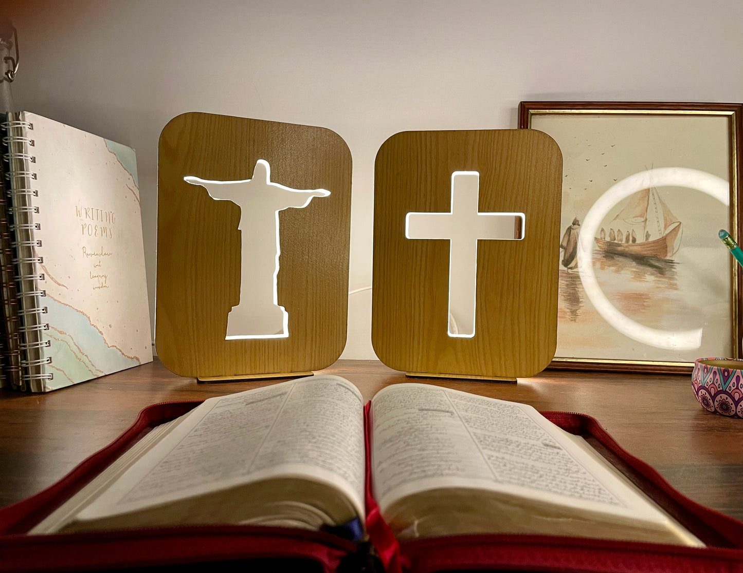 Wooden Christian LED Nigh Lamp - Holy Cross Variant