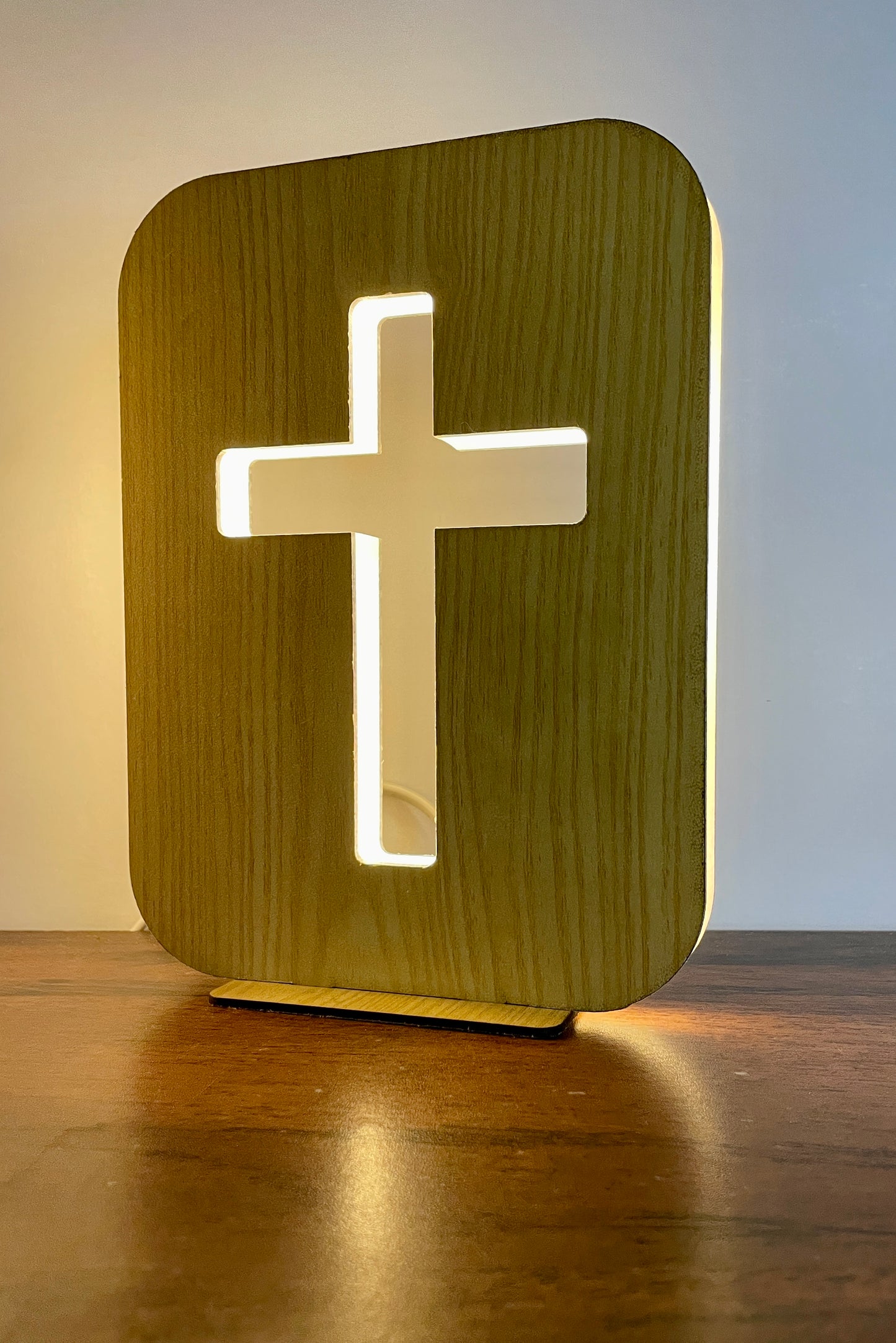Wooden Christian LED Nigh Lamp - Holy Cross Variant