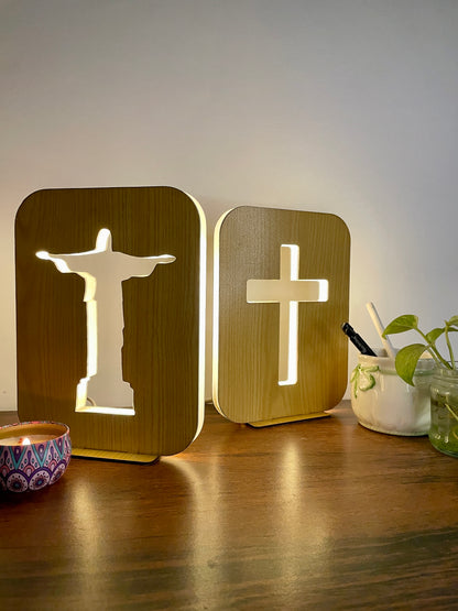 Wooden Christian LED Nigh Lamp - Holy Cross Variant